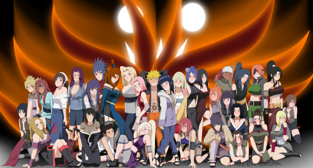 amaru,ayame (naruto),fuuma sasame,guren (naruto),hyuuga hinata,inuzuka hana,isaribi (naruto),karui,kazahana koyuki,konan,kurenai yuhi,kurotsuchi,matsuri (naruto),mei terumi,mitarashi anko,natsuhi (naruto),samui,shion (naruto),shizune,tayuya,temari,tenten,