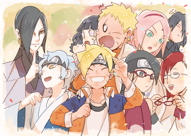 haruno sakura,hyuuga hinata,karin (naruto),mitsuki (naruto),orochimaru (naruto),uchiha sarada,uchiha sasuke,uzumaki boruto,uzumaki himawari,uzumaki naruto