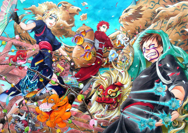 choumei (naruto),gaara (naruto),gyuuki (naruto),isobu (naruto),kankuro,kokuou (naruto),kurama (naruto),matatabi (naruto),saiken (naruto),shukaku (naruto),son gokuu (naruto),temari (naruto)