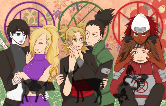 akimichi chouji,karui (naruto),nara shikamaru,sai,temari (naruto),yamanaka ino