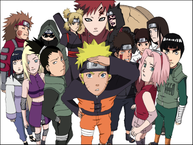 aburame shino,akimichi chouji,gaara (naruto),haruno sakura,hyuuga hinata,inuzuka kiba,kankuro,nara shikamaru,rock lee,temari (naruto),tenten (naruto),uzumaki naruto,yamanaka ino