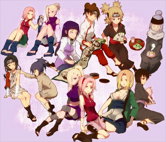 chiyo (naruto),haruno sakura,hyuuga hinata,mitarashi anko,shizune (naruto),temari (naruto),tenten (naruto),tsunade (naruto),yamanaka ino,yuuhi kurenai