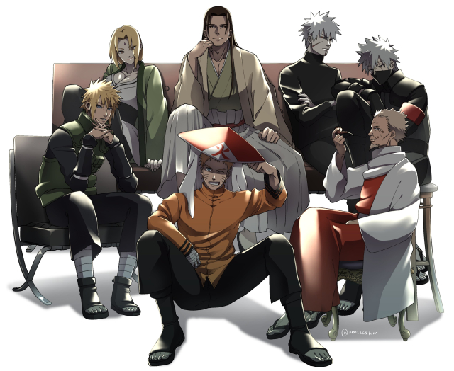 hatake kakashi,namikaze minato,sarutobi hiruzen,senju hashirama,senju tobirama,tsunade (naruto),uzumaki naruto