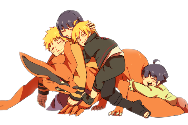 hyuuga hinata,kurama (naruto),kyuubi (naruto),uzumaki boruto,uzumaki himawari,uzumaki naruto