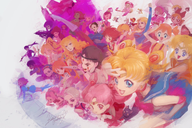 aino minako,blossom (ppg),bubbles (ppg),buttercup (ppg),chibi usa,chun-li,cutie honey (character),fa mulan (disney),finn fish,harley quinn,haruno sakura,kaitou jeanne,kinomoto sakura,kusakabe maron,mine fujiko,misty (pokemon),nami (one piece),nausicaa,pri