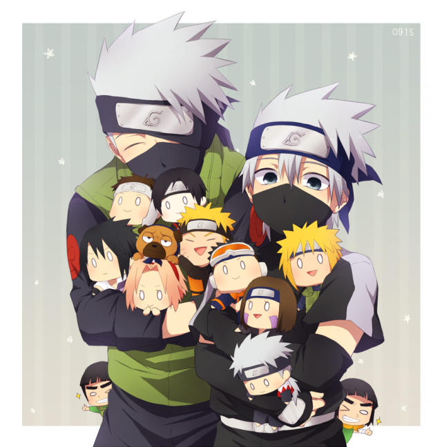 haruno sakura,hatake kakashi,hatake sakumo,might guy,namikaze minato,nohara rin,pakkun (naruto),uchiha obito,uchiha sasuke,uzumaki naruto,yamanaka sai,yamato (naruto)